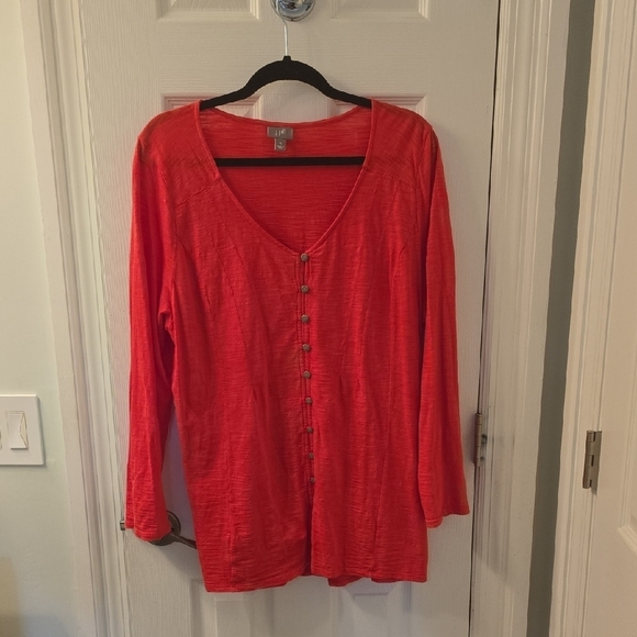 J. Jill Tops - J Jill Women's Coral Button-Up Tunic, Lightweight Cotton, Size XL (0913)